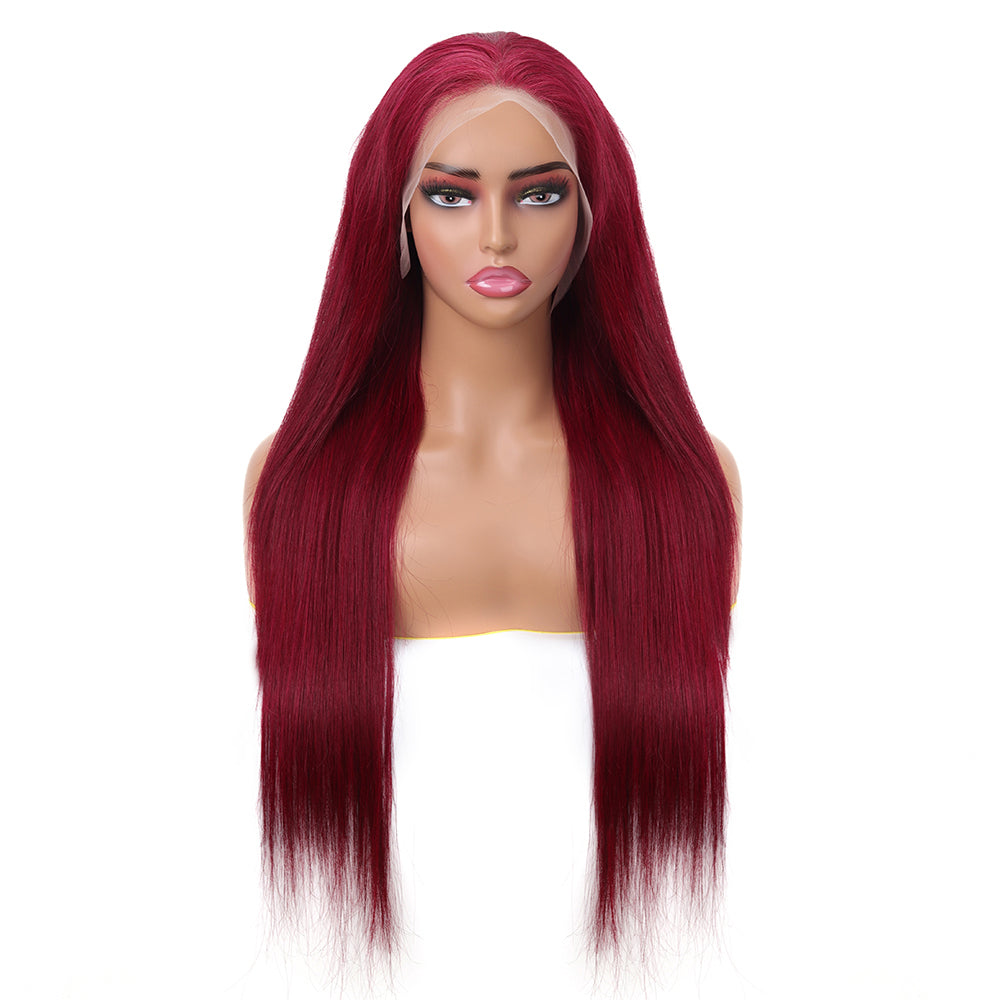 13x4 Red Straight Transparent Lace Wig