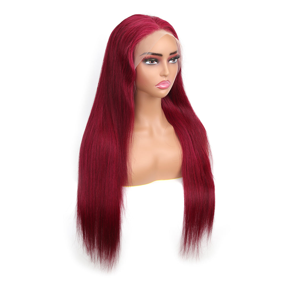 13x4 Red Straight Transparent Lace Wig