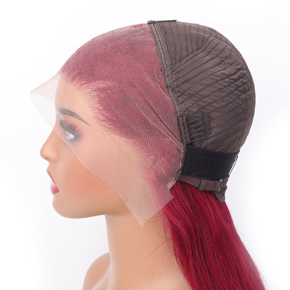 13x4 Red Straight Transparent Lace Wig