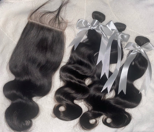 3 Bundle Bag w/HD Closure Brazilian Bundles 16in,16in,16in Closure 14in